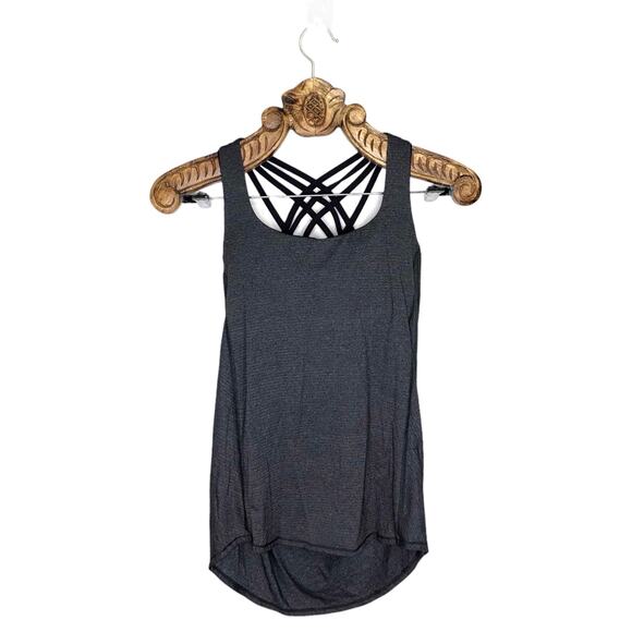 Lululemon Tank Top Strappy Bra Drape Black Grey Open Back Athletic Workout 4 - Picture 1 of 7